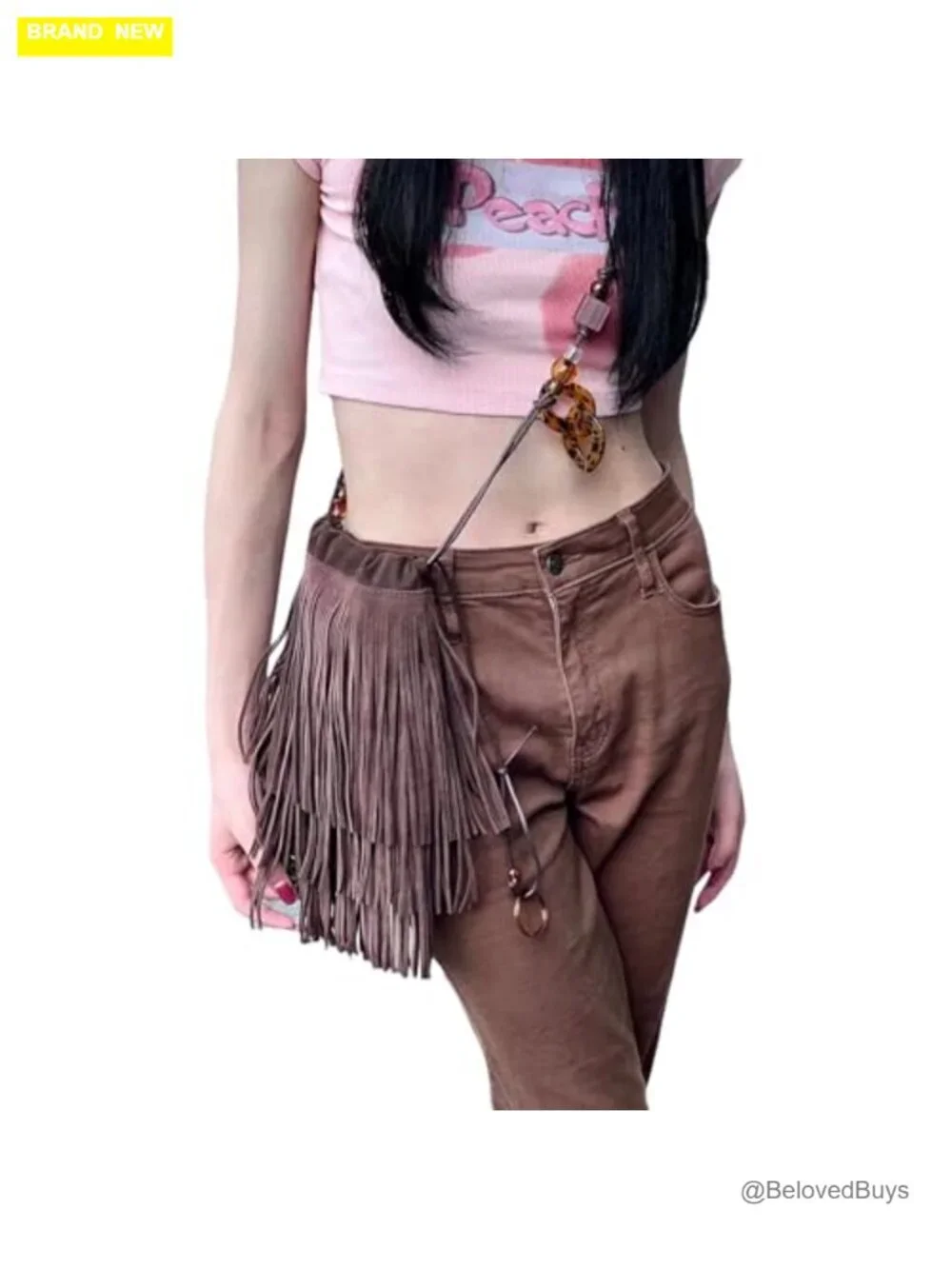 Faux Suede Fringe Crossbody Hobo Bag with Tassels